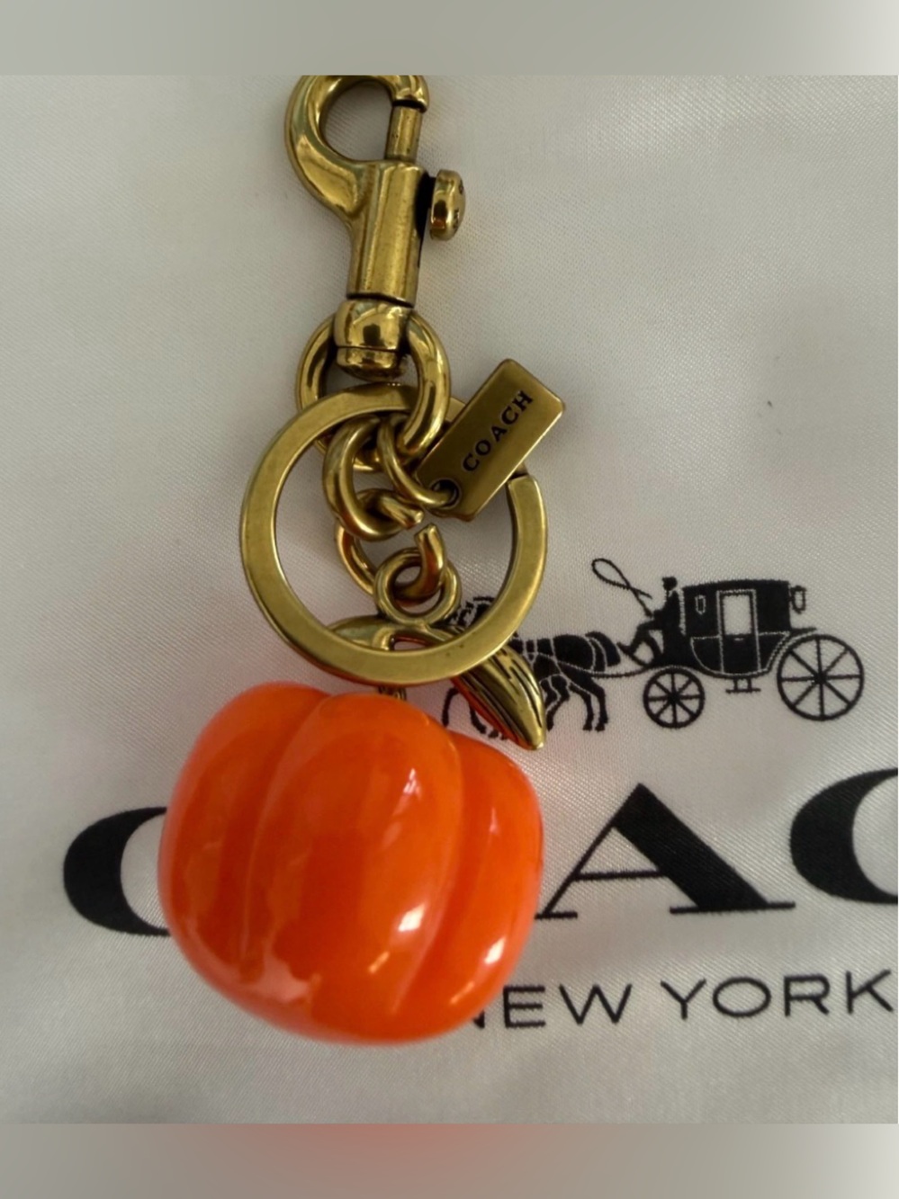 Coach Orange Pumpkin Charm ( keychain) with Gold Hardware - Picture 7 of 8